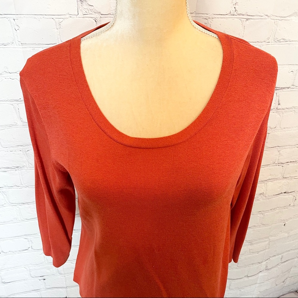 Eileen Fisher orange Italian yarn knit blouse - Picture 2 of 7